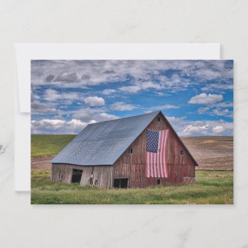 Farms  Rustic Red Barn With American Flag Thank You Card