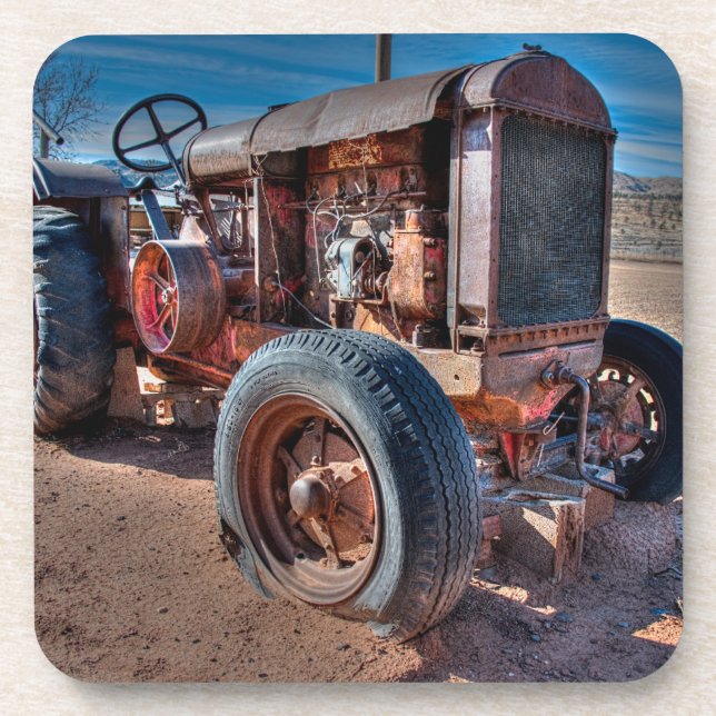 Farms | Rusty Antique Tractor Beverage Coaster (Front)