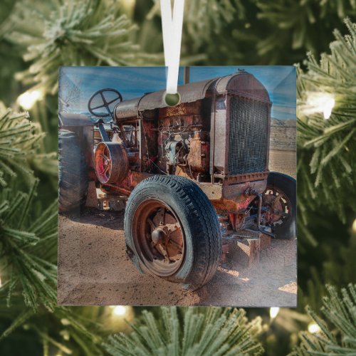 Farms  Rusty Antique Tractor Glass Ornament