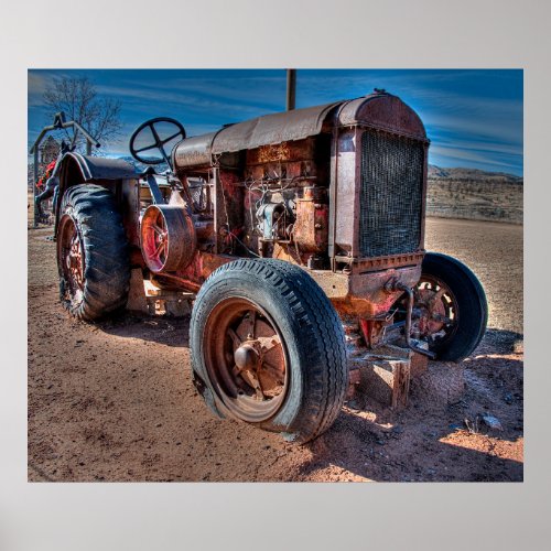 Farms  Rusty Antique Tractor Poster