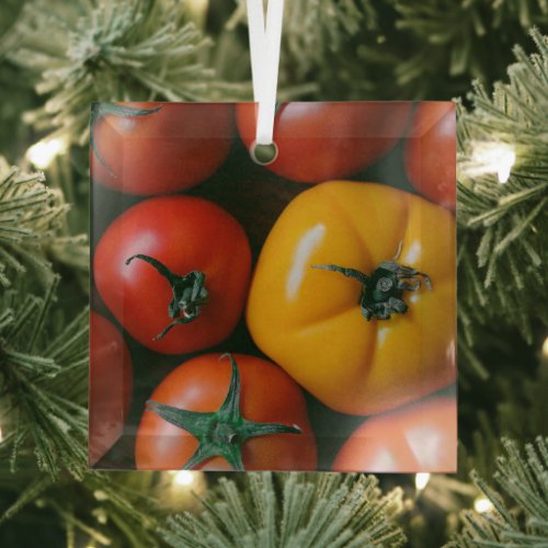 Farms  Shiny Red  Yellow Tomatoes Glass Ornament