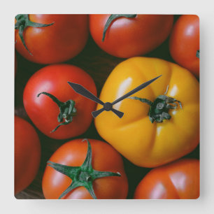 Farms Shiny Red & Yellow Tomatoes Square Wall Clock