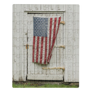 Farms White Barn Door With American Flag Jigsaw Puzzle