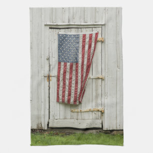 Farms   White Barn Door With American Flag Kitchen Towel