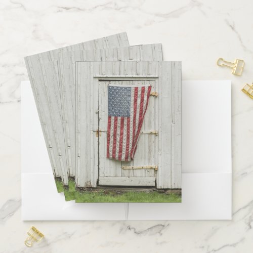 Farms  White Barn Door With American Flag Pocket Folder