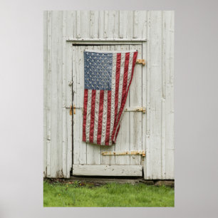 Farms   White Barn Door With American Flag Poster