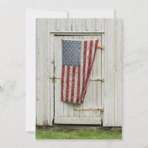 Farms White Barn Door With American Flag Thank You Card