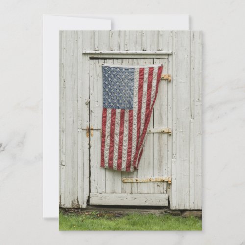 Farms  White Barn Door With American Flag Thank You Card