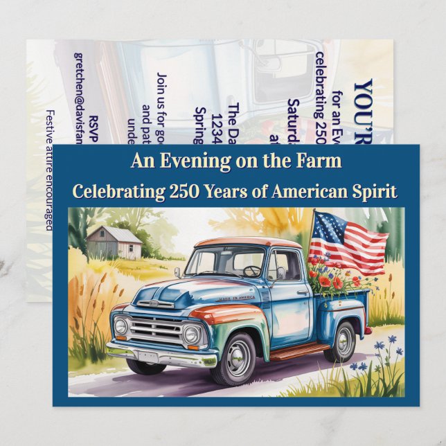Farmstead Americana ★ Patriotic US 250 Celebration Invitation (Front/Back)