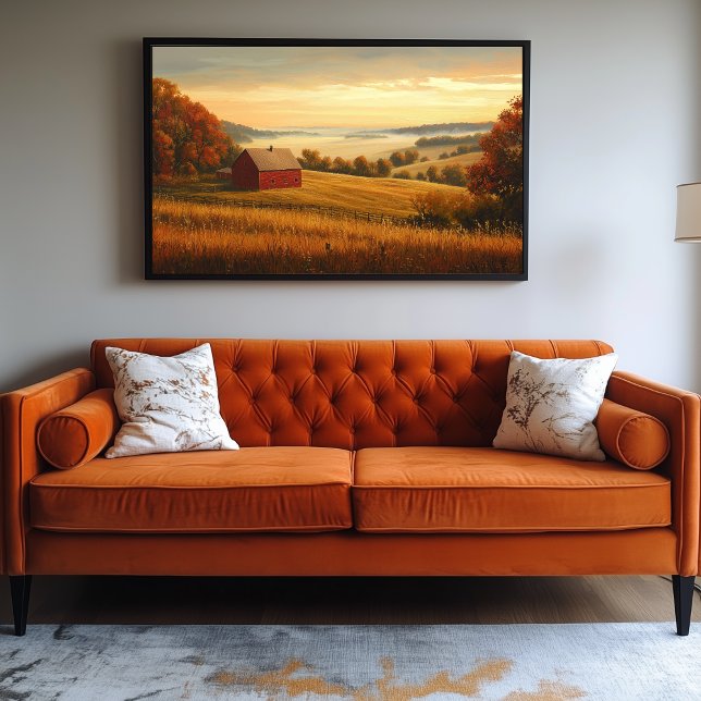 Farmstead at Sunrise with Rolling Hills Canvas Print (Farm Artwork)