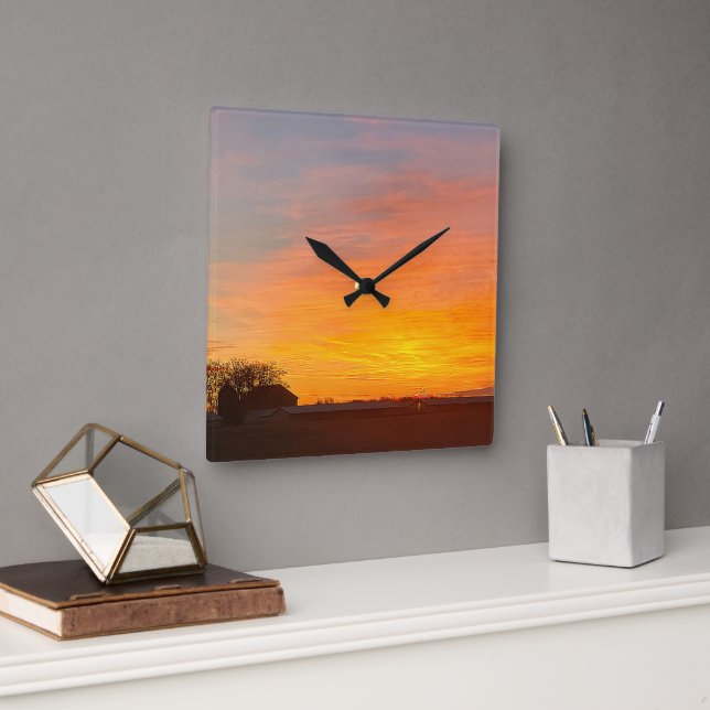 Farmstead Sunset Square Wall Clock (Office)