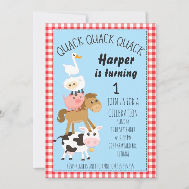 Farmyard Animals Birthday Invitation (Front)