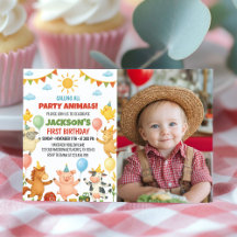 Farmyard Animals Birthday Party Photo Invitation