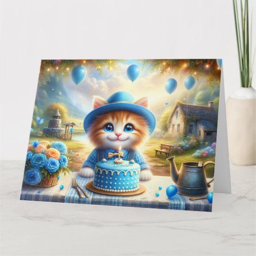 Farmyard Babies Birthday _ Cute Kitten Blue Card