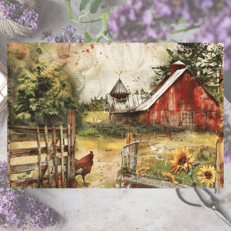 Farmyard Barn with Chicken Decoupage Tissue Paper