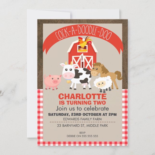Farmyard Barnyard Animals Birthday Invitation (Front)