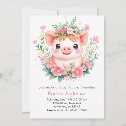 Farmyard Blissful Pink Piglet Girl Baby Shower Invitation