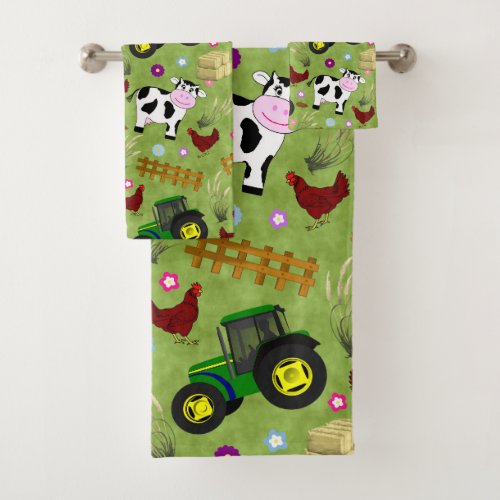 Farmyard Cow Scene Bath Towel Set