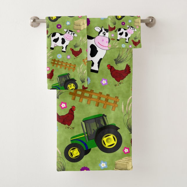 Farmyard Cow Scene Bath Towel Set (Insitu)