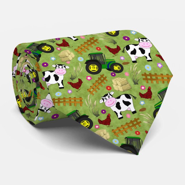 Farmyard Cow Scene Neck Tie (Rolled)