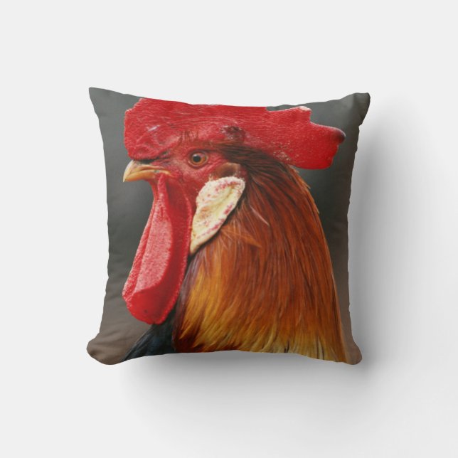 Farmyard Domestic Rooster Throw Pillow (Front)