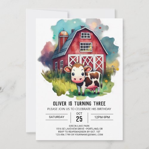 Farmyard Friends Cow Printable Birthday Invitation