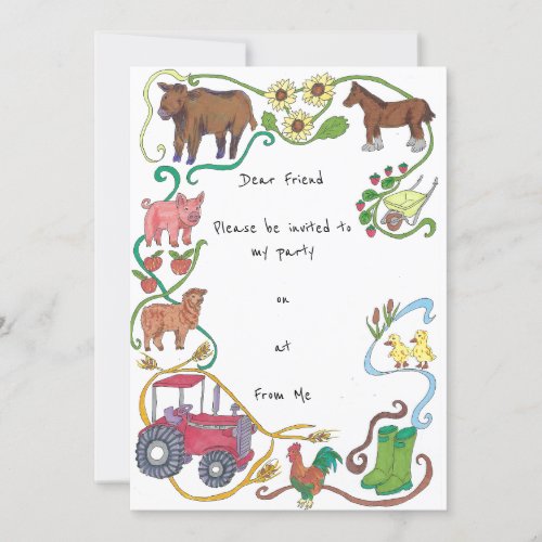 Farmyard Friends party invitation