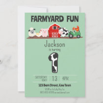 Farmyard Fun 1st Birthday Farm Animal Birthday Invitation