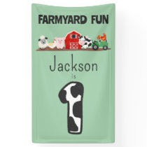 Farmyard Fun 1st Birthday Farm Animal Kids Banner