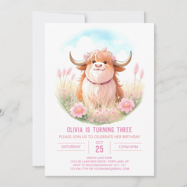 Farmyard Fun Highland Cow Birthday Invitation (Front)