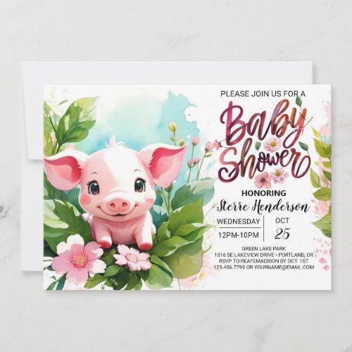 Farmyard Fun Pig Boho Baby Shower Invitation