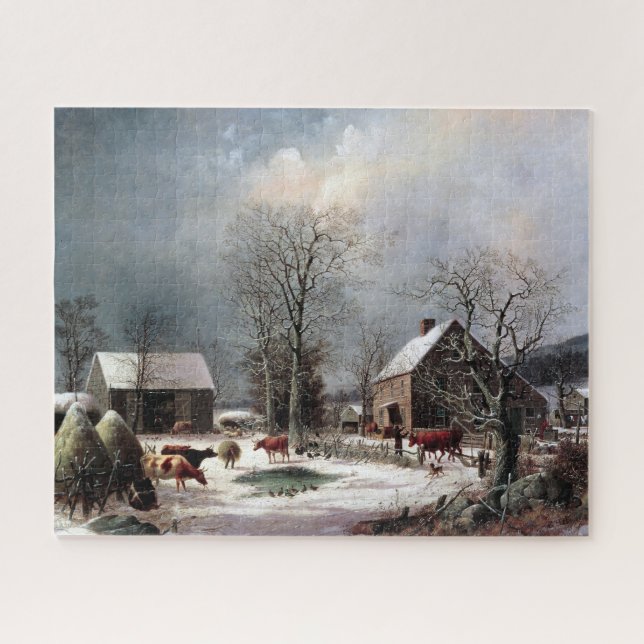 Farmyard in Winter George Henry Durrie 1858 Jigsaw Puzzle (Horizontal)