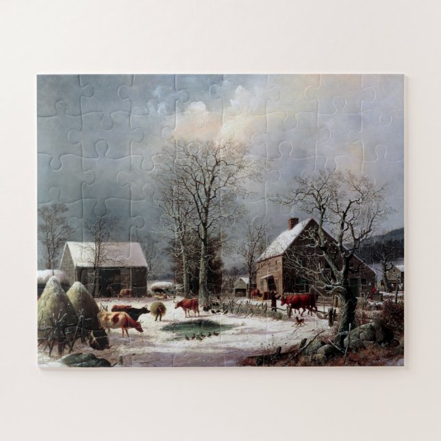 Farmyard in Winter George Henry Durrie 1858 Jigsaw Puzzle (Horizontal)