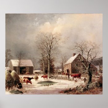 Farmyard In Winter Painting By George Durrie Poster by MaggieMart at Zazzle