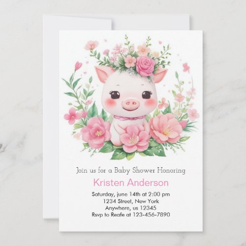 Farmyard Pink Piglet Blissful Girl Baby Shower Invitation