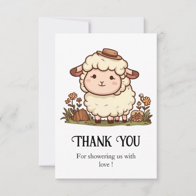 Farmyard Pretty Sheep Baby Shower Thank You Card (Front)