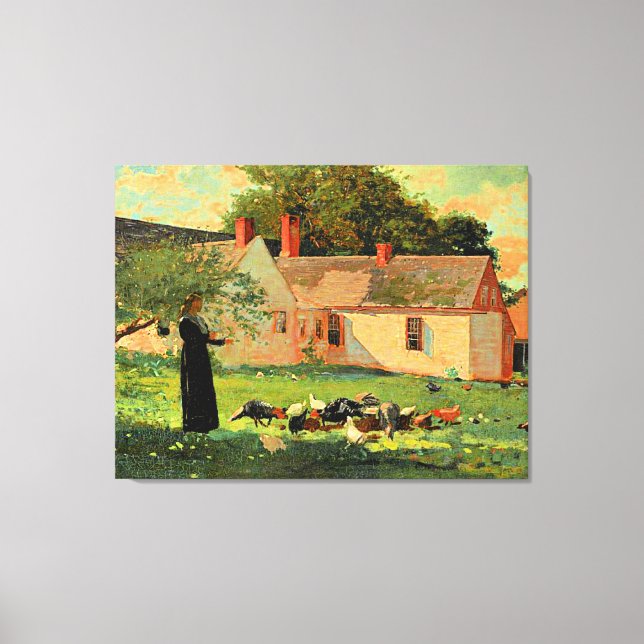 Farmyard Scene, famous artwork by Winslow Homer,  Canvas Print (Front)