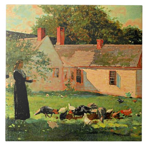 Farmyard Scene famous artwork by Winslow Homer Ceramic Tile