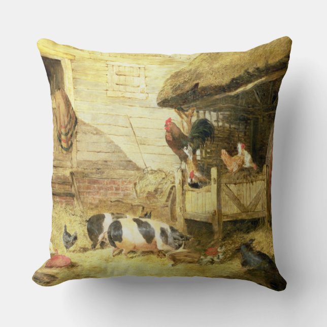 Farmyard Scene Throw Pillow (Front)