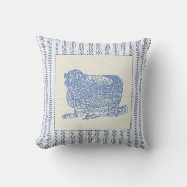 Farmyard Sheep with Ticking Throw Pillow (Front)