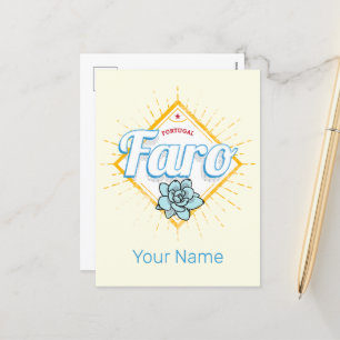 Faro Algarve Portugal Retro Succulents Vintage Holiday Postcard