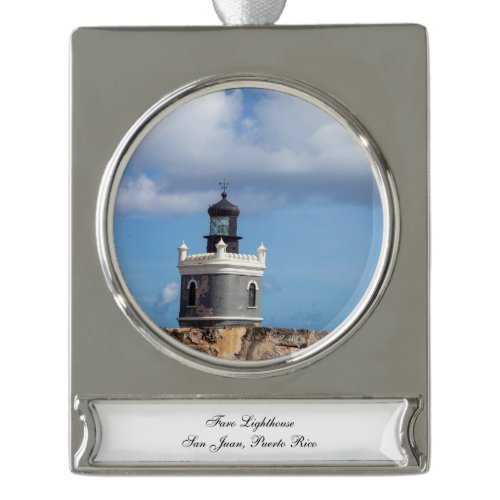 Faro Lighthouse Silver Plated Banner Ornament