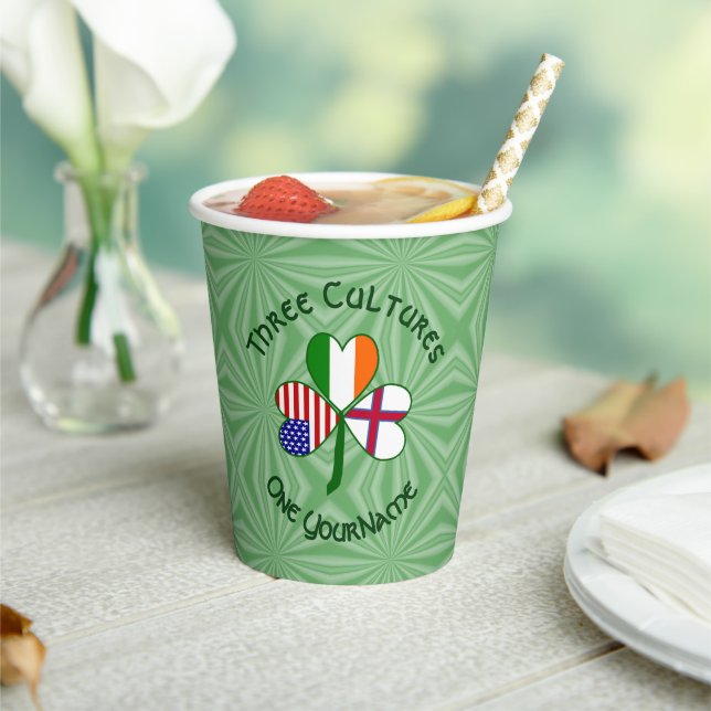 Faroe Islander Irish American Shamrock Personalize Paper Cups (Insitu)