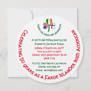 Faroe Islander Irish USA Shamrock Birthday Invitation