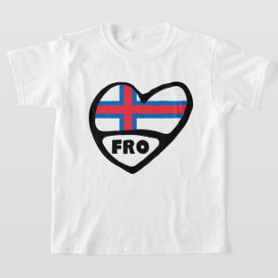 Faroe Islands Country Code Flag Heart Pin Badge T-Shirt
