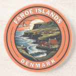 Faroe Islands Denmark Travel Art Badge Coaster<br><div class="desc">Faroe Islands in a vector art style. The Faroe Islands is a self-governing archipelago,  part of the Kingdom of Denmark. It comprises 18 rocky,  volcanic islands.</div>