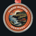 Faroe Islands Denmark Travel Art Badge Metal Ornament<br><div class="desc">Faroe Islands in a vector art style. The Faroe Islands is a self-governing archipelago,  part of the Kingdom of Denmark. It comprises 18 rocky,  volcanic islands.</div>