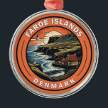 Faroe Islands Denmark Travel Art Badge Metal Ornament<br><div class="desc">Faroe Islands in a vector art style. The Faroe Islands is a self-governing archipelago,  part of the Kingdom of Denmark. It comprises 18 rocky,  volcanic islands.</div>