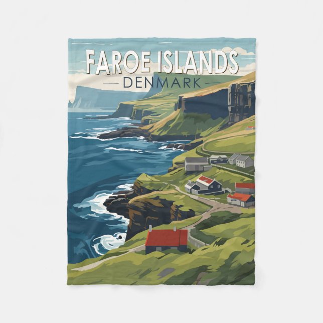 Faroe Islands Denmark Travel Art Vintage Fleece Blanket (Front)