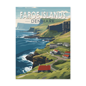 Faroe Islands Denmark Travel Art Vintage Postcard